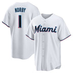 Miami Marlins #1 Connor Norby White CONTON Home Replica Jersey