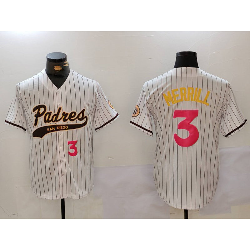 San Diego Padres #3 Jackson Merrill white CONTON Cool Base Stitched Jerseys