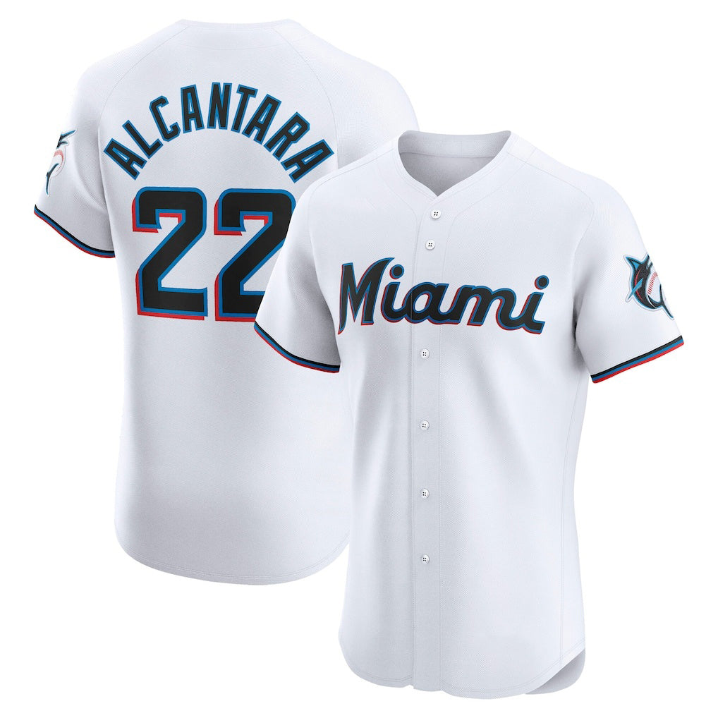 Miami Marlins #22 Sandy Alcantara White CONTON Home Elite Jersey