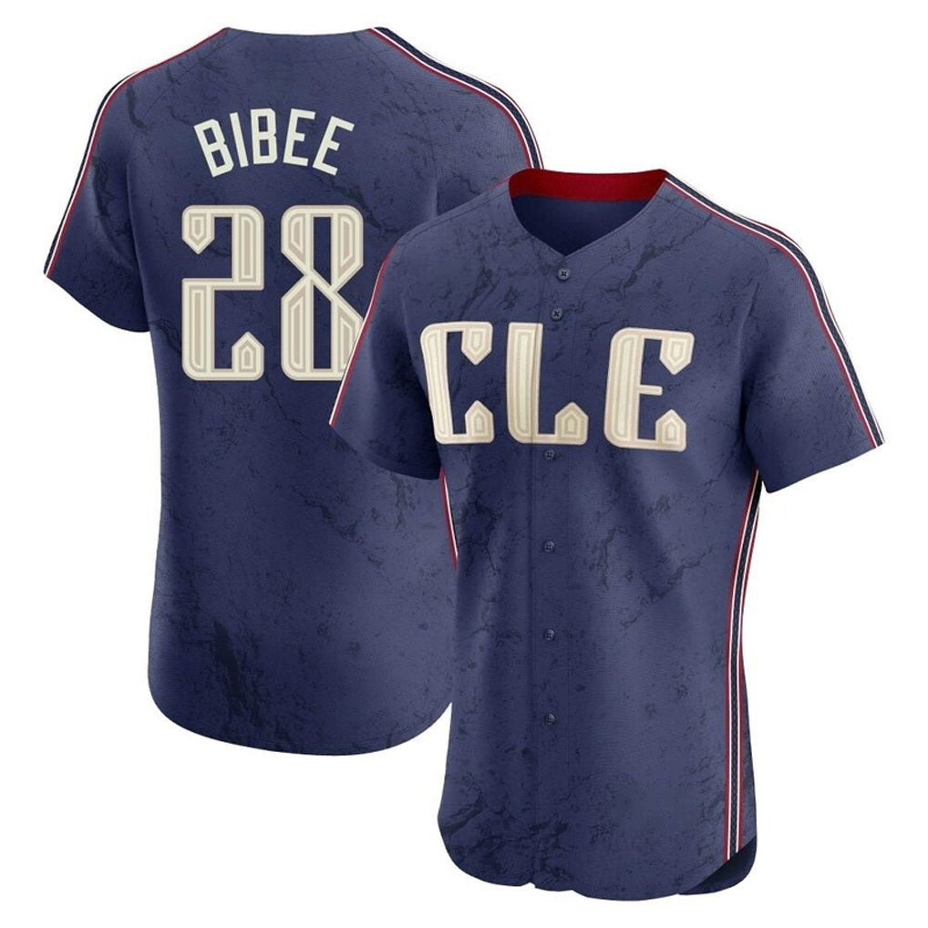 Cleveland Guardians #28 Tanner Bibee Player Navy CONTON City Connect Limited Elite Home Stitched Jerseys
