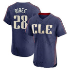 Cleveland Guardians #28 Tanner Bibee Player Navy CONTON City Connect Limited Elite Home Stitched Jerseys