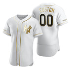 Custom New York Yankees White CONTON Stitched Flex Base Golden Edition Jersey