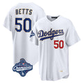 Los Angeles Dodgers #50 Mookie Betts Player Gold White CONTON World Series Meet Collection Limited Home Stitched Jerseys