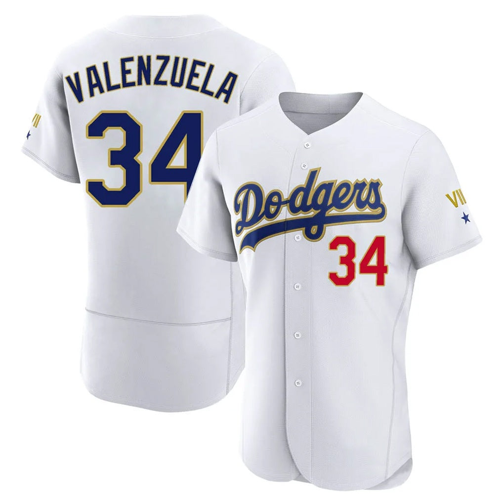 Los Angeles Dodgers #34 Fernando Valenzuela Player Gold White CONTON 2026 Collection Stadium Limited Elite Stitched Jerseys