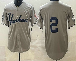 New York Yankees #2 Derek Jeter Grey CONTON Without Name Limited Jersey