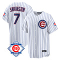 Chicago Cubs #7 Dansby Swanson Player White CONTON 150th Anniversary Game Home Stitched Jerseys