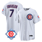 Chicago Cubs #7 Dansby Swanson Player White CONTON 150th Anniversary Game Home Stitched Jerseys