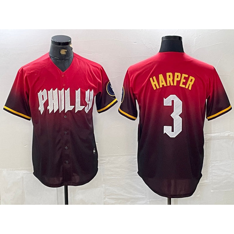 Philadelphia Phillies #3 Bryce Harper Red CONTON 2024 City Cool Base Jersey