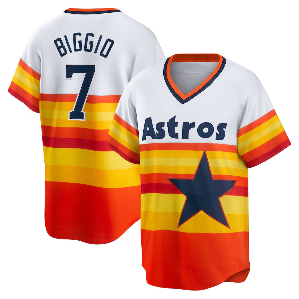 Houston Astros #7 Craig Biggio White CONTON Home Cooperstown Collection Player Jersey