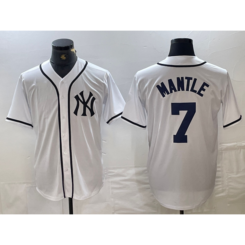 New York Yankees #7 Mickey Mantle White CONTON Fashion Cool Base Jersey