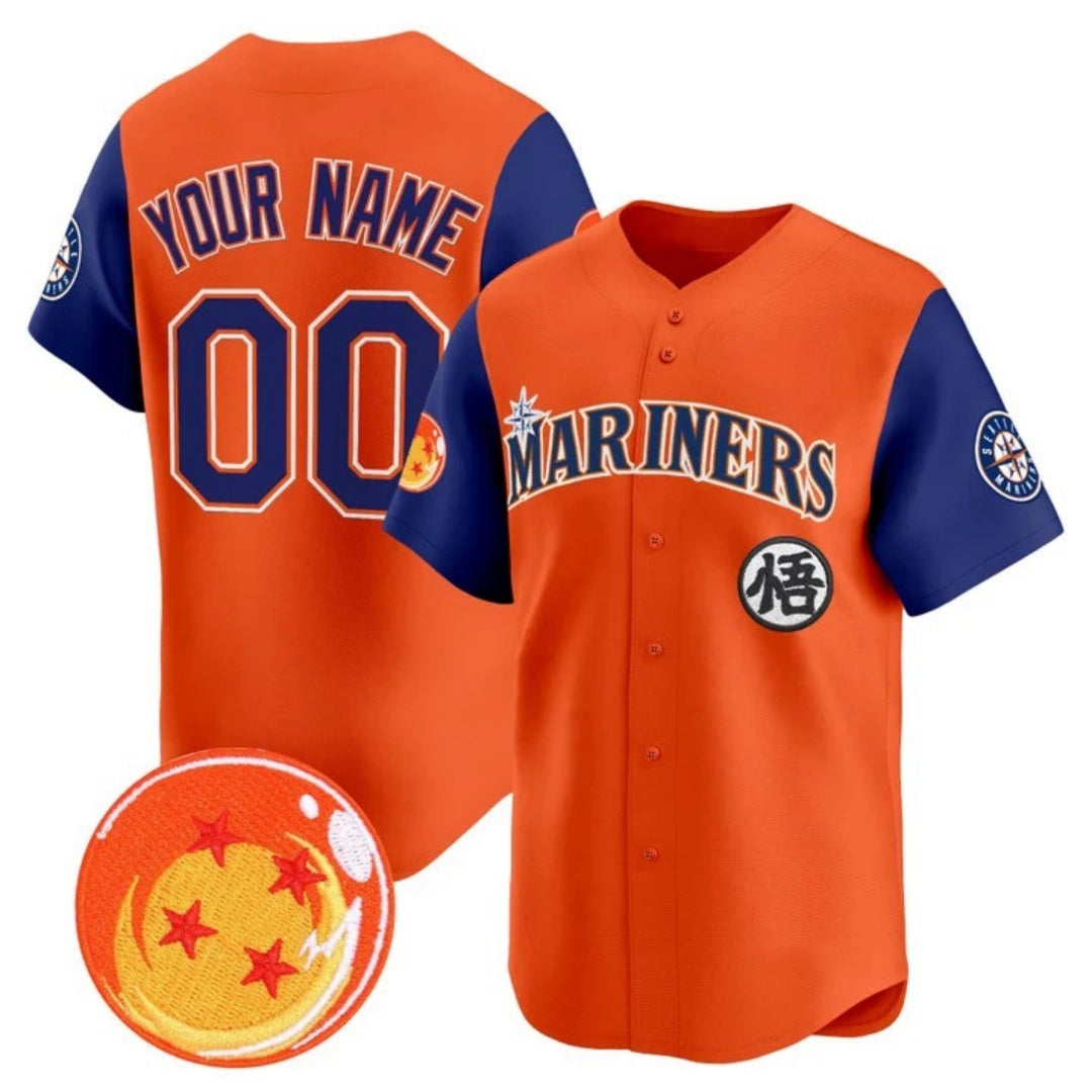 Custom Seattle Mariners x Dragon Ball Royal Orange CONTON Vapor Premier Limited Jersey - All Stitched