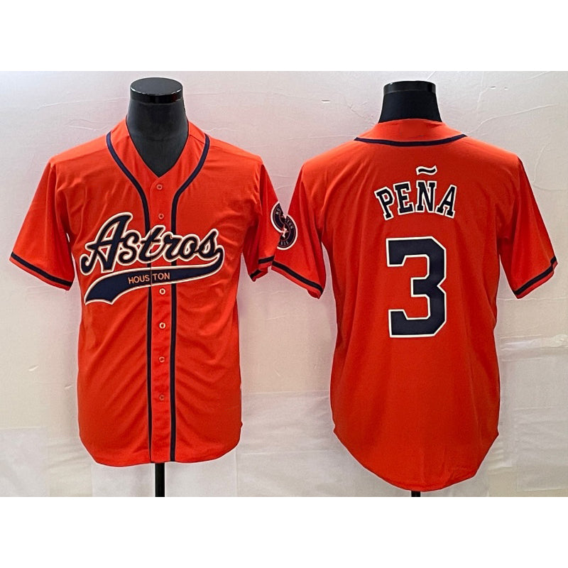 Houston Astros #3 Jeremy Pena Orange With CONTON Patch Cool Base Stitched Jersey