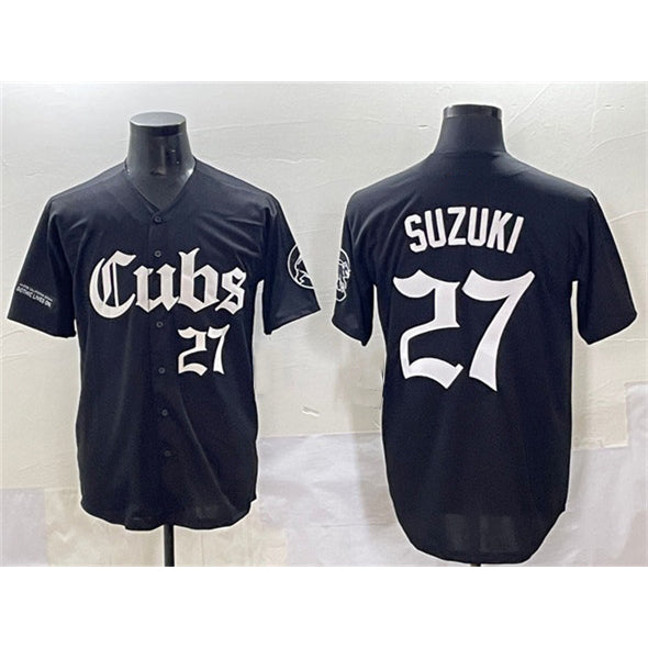 Chicago Cubs #27 Seiya Suzuki Black CONTON 'Gothic North Side Edition' Vapor Premier Limited Stitched Jersey