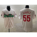 Philadelphia Phillies #55 Ranger Su¨¢rez White CONTON Phanatic Cool Base Stitched Jersey