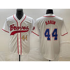 Atlanta Braves #44 Hank Aaron Number White CONTON Cool Base With Patch Stitched Jersey