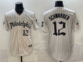 Philadelphia Phillies #12 Kyle Schwarber Cream CONTON Pinstripe Gothic Vapor Limited Stitched Jersey