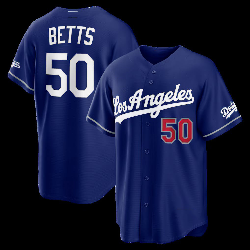Los Angeles Dodgers #50 Mookie Betts Royal CONTON Alternate Stadium Jersey