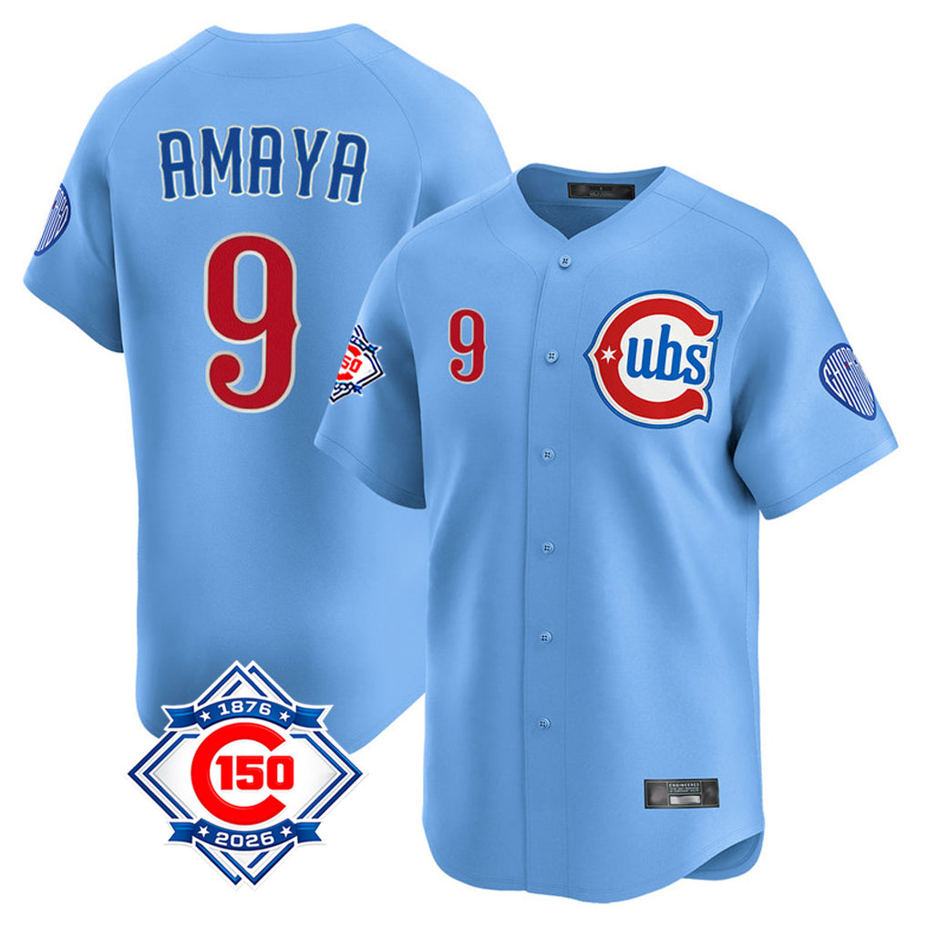Chicago Cubs #9 Miguel Amaya Player Light Blue CONTON 150th Anniversary Limited Home Stitched Jerseys