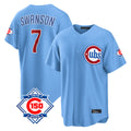 Chicago Cubs #7 Dansby Swanson Player Light Blue CONTON 150th Anniversary Home Game Stitched Jerseys