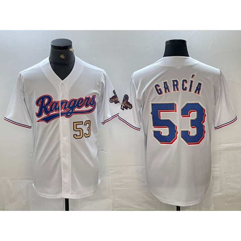 Texas Rangers #53 Adolis Garcia Number White CONTON 2023 World Series Champions Cool Base Jerseys