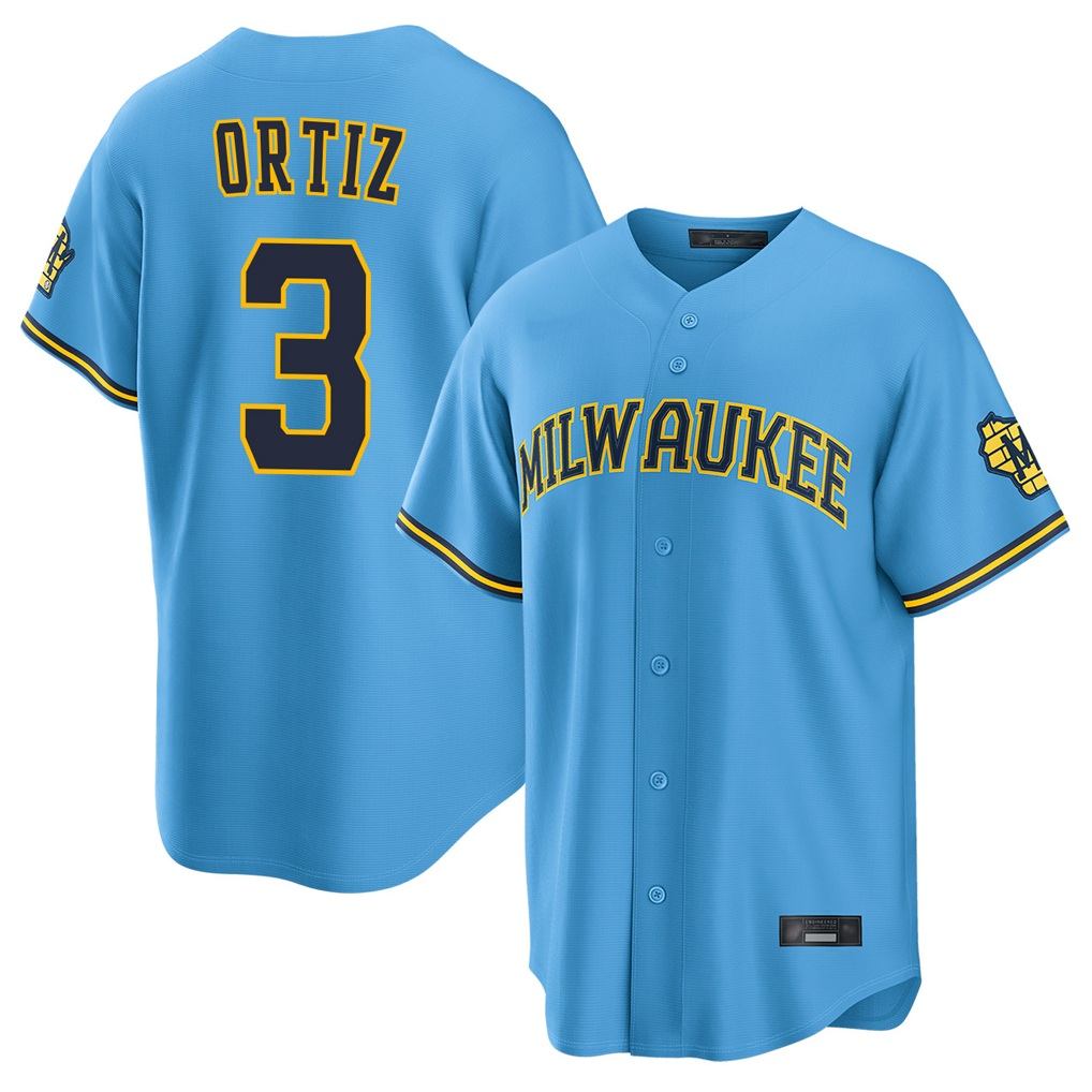 Milwaukee Brewers #3 Joey Ortiz Player Light Blue CONTON Road Stadium Game Stitched Jerseys