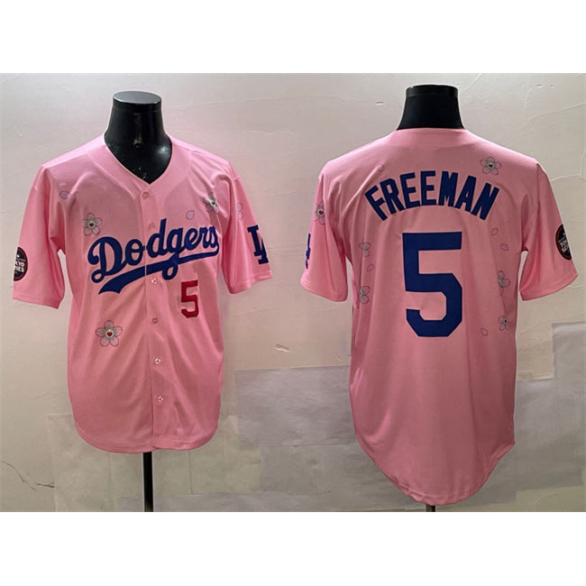 Los Angeles Dodgers #5 Freddie Freeman Pink CONTON 2025 Tokyo Series Limited Stitched Jersey