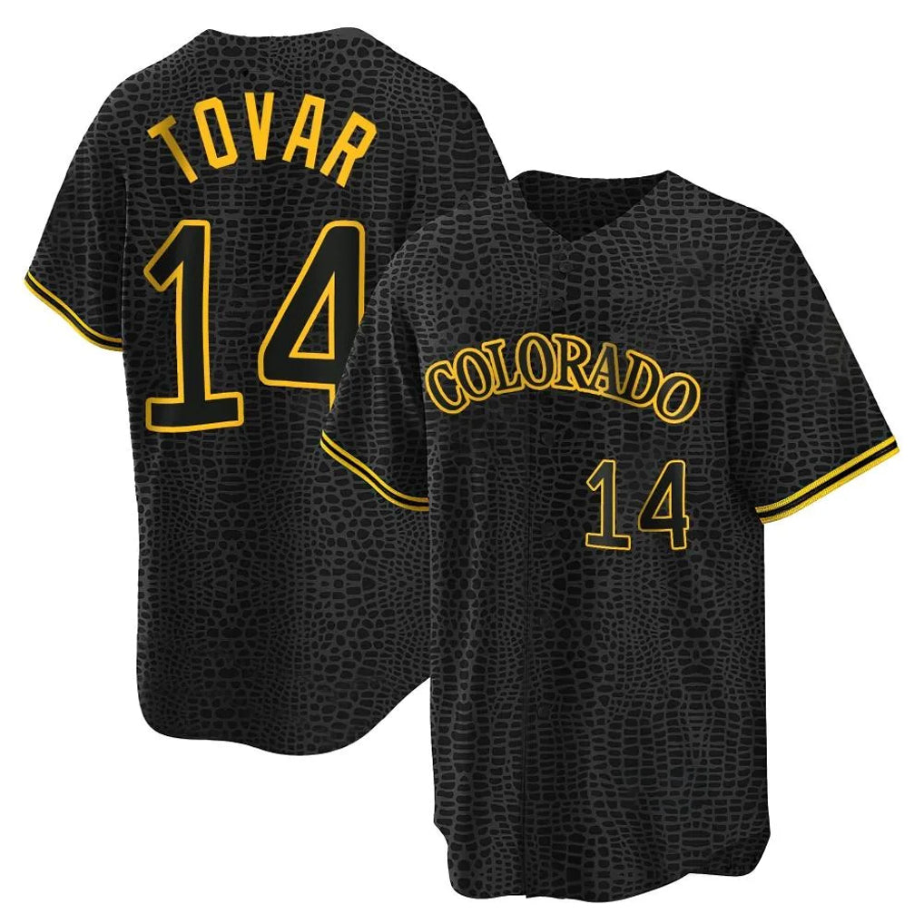 Colorado Rockies #14 Ezequiel Tovar Player Black CONTON Snake Skin City Home Game Stitched Jerseys