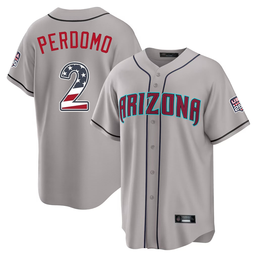 Arizona Diamondbacks #2 Geraldo Perdomo Player Gray CONTON USA 250 Fourth of July Home Game Stitched Jerseys
