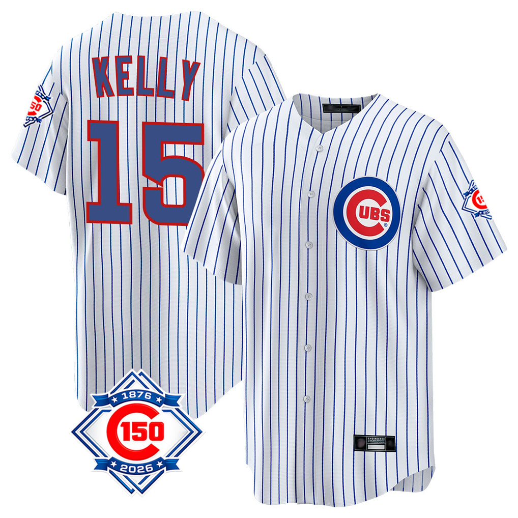 Chicago Cubs #15 Carson Kelly Player White CONTON 150th Anniversary Home Game Stitched Jerseys
