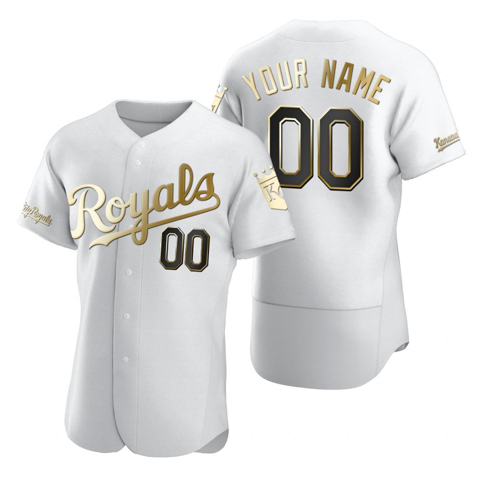 Custom Kansas City Royals White CONTON Stitched Flex Base Golden Edition Jersey