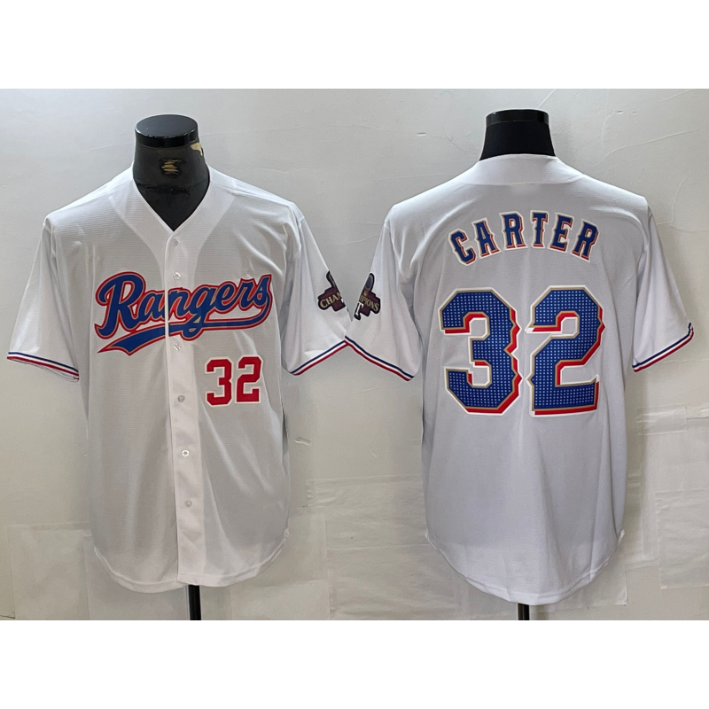 Texas Rangers #32 Evan Carter Number White CONTON 2023 World Series Champions Cool Base Jersey 2