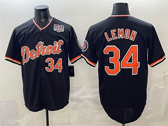 Detroit Tigers #34 Chet Lemon Black CONTON 2026 Alternate USA 250' Patch Vapor Premier Limited Stitched Jersey