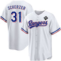 Texas Rangers #31 Max Scherzer 2023 White CONTON World Series Stitched Jersey