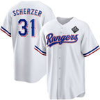 Texas Rangers #31 Max Scherzer 2023 White CONTON World Series Stitched Jersey