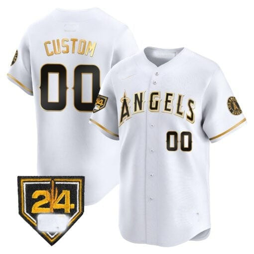 Custom Los Angeles Angels 2024 Spring Training Patch Vapor Premier Limited Jersey ¨C White Gold CONTON