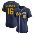 Milwaukee Brewers #16 Blake Perkins Player Navy CONTON Home Limited Elite Stitched Jerseys