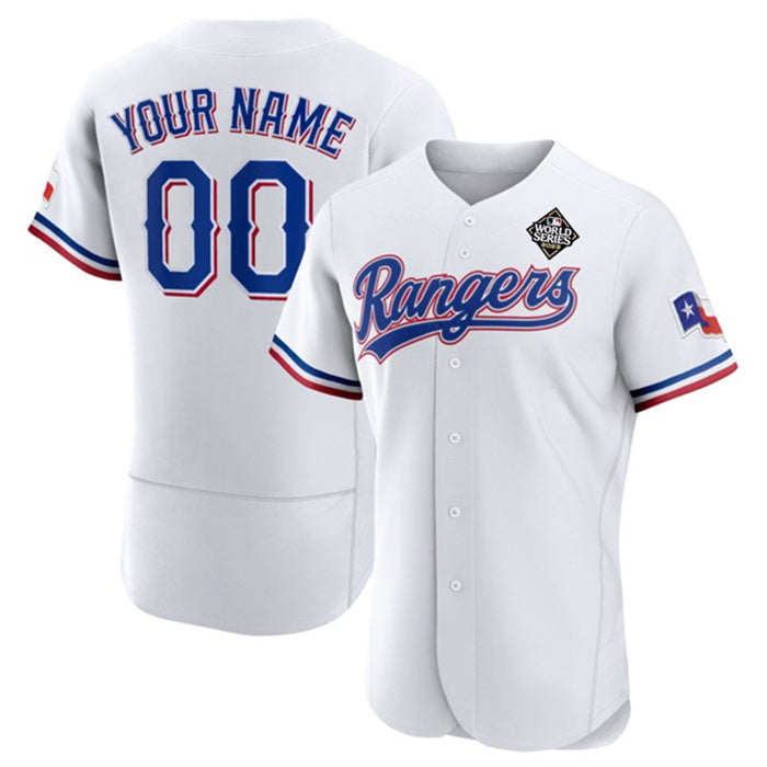 Custom Texas Rangers Active Player White CONTON 2023 World Series Flex Base Stitched Jersey