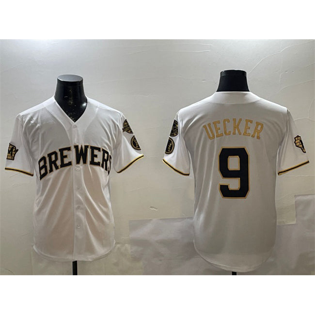 Milwaukee Brewers #9 Bob Uecker White CONTON 'Gothic 414 Shadows Edition' Vapor Premier Limited Stitched Jersey