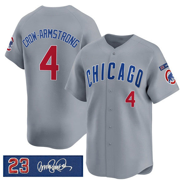 Chicago Cubs #4 Pete Crow-Armstrong Gray CONTON 'Ryne Sandberg Tribute' Vapor Limited V3 Stitched Jersey