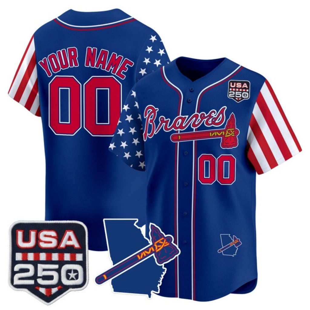 Custom Atlanta Braves America 250 Edition Vapor Premier Limited Royal CONTON Stitched Jerseys