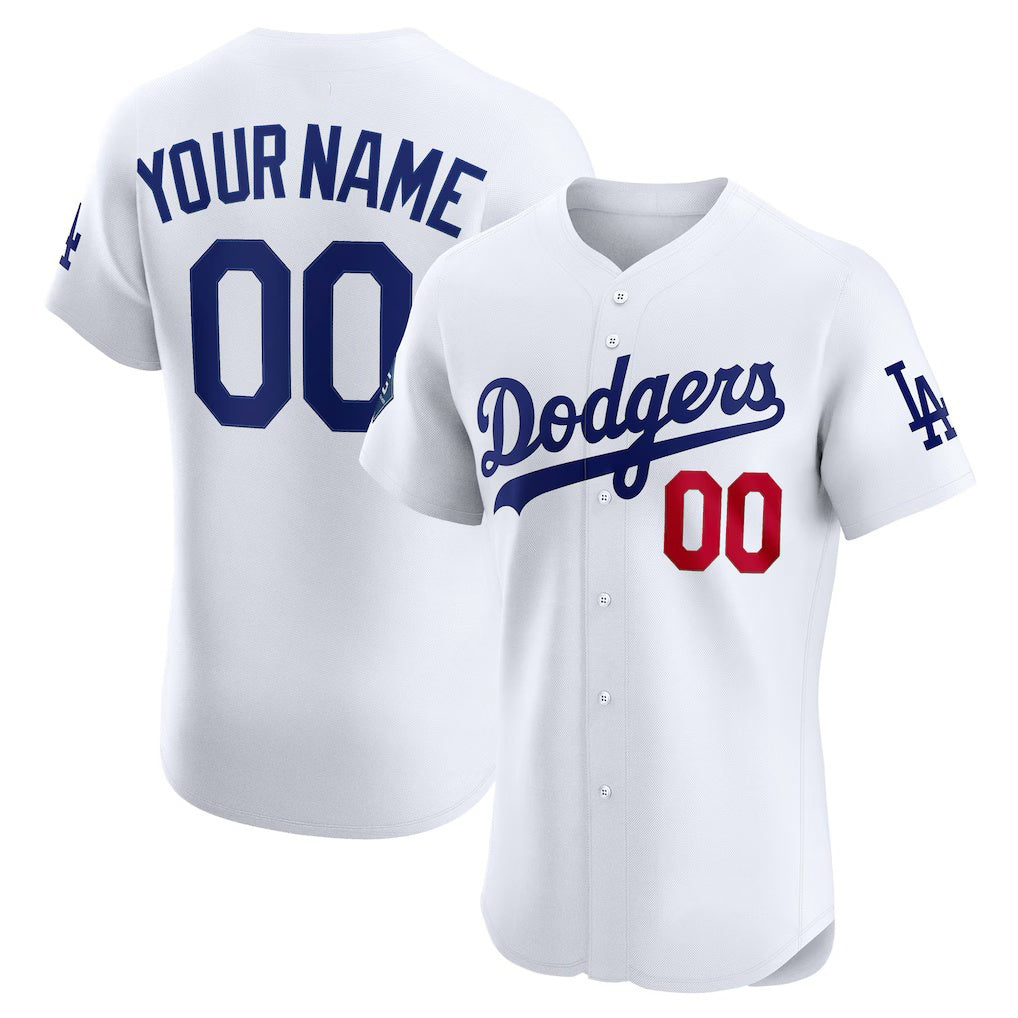 Custom Los Angeles Dodgers White CONTON Home Elite Sponsor Patch Jersey