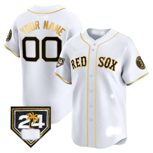 Custom Boston Red Sox 2024 Spring Training Patch Vapor Premier Limited Jersey ¨C White Gold CONTON