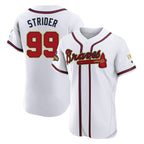 Atlanta Braves #99 Spencer Strider Player White Gold CONTON Limited Elite Home Game Stitched Jerseys