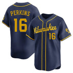 Milwaukee Brewers #16 Blake Perkins Player Navy CONTON Home Limited Stitched Jerseys