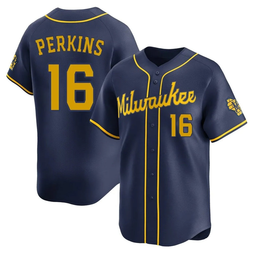 Milwaukee Brewers #16 Blake Perkins Player Navy CONTON Home Limited Stitched Jerseys