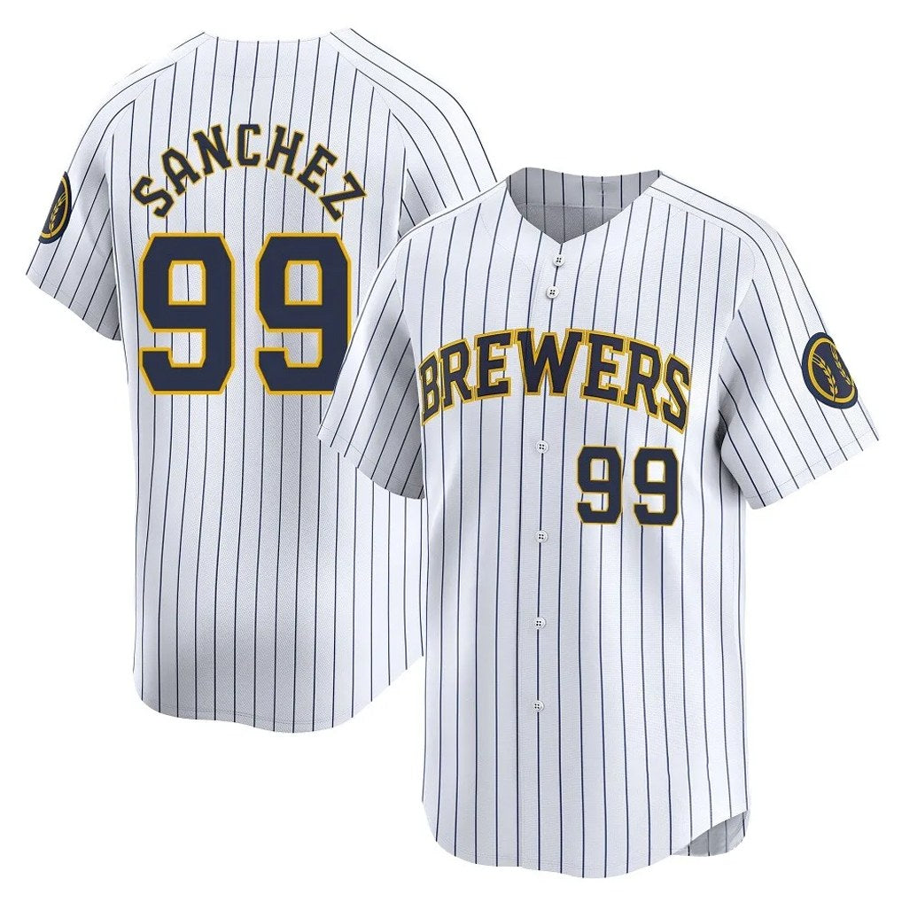 Milwaukee Brewers #99 Gary Sanchez Player White CONTON Stripes Home Game Stitched Jerseys