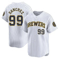 Milwaukee Brewers #99 Gary Sanchez Player White CONTON Stripes Home Game Stitched Jerseys
