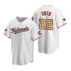 Washington Nationals #22 Juan Soto White Gold CONTON 2019 World Series Champions Stitched Cool Base Jersey