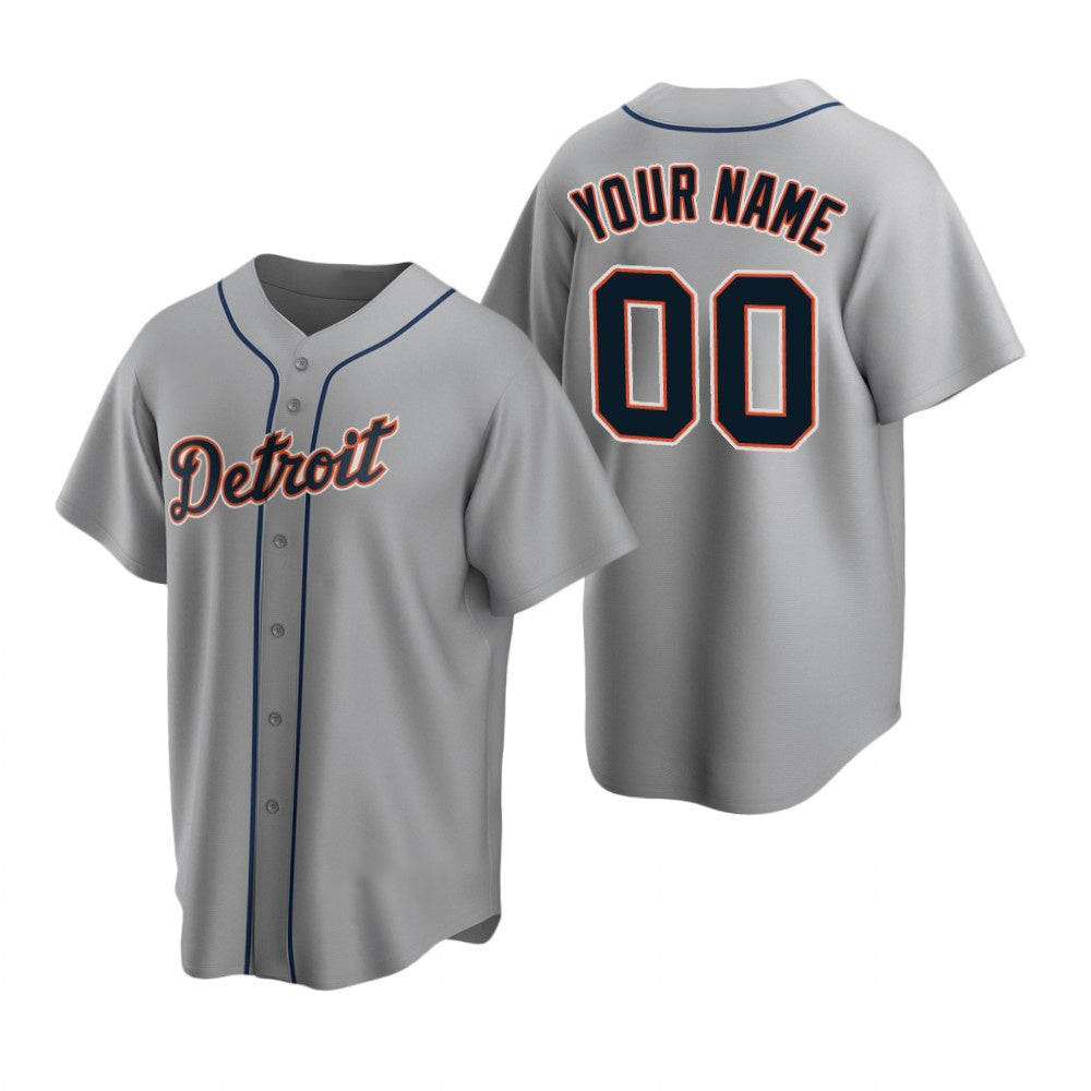 Custom Detroit Tigers Gray CONTON Stitched Cool Base Road Jersey