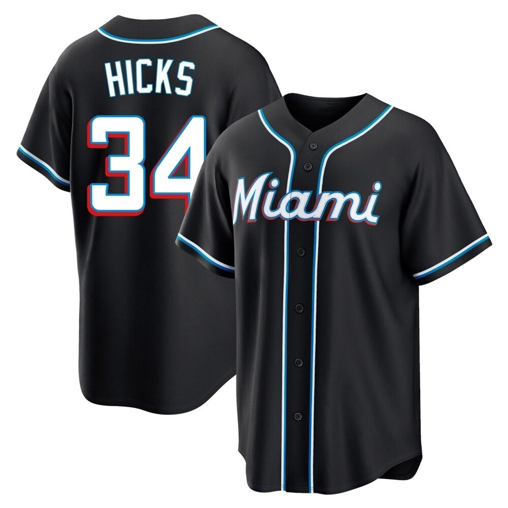 Miami Marlins #34 Liam Hicks Player Black CONTON Fashion Out Home Game Stitched Jerseys